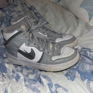 Nike Gray and White Mid-Tops